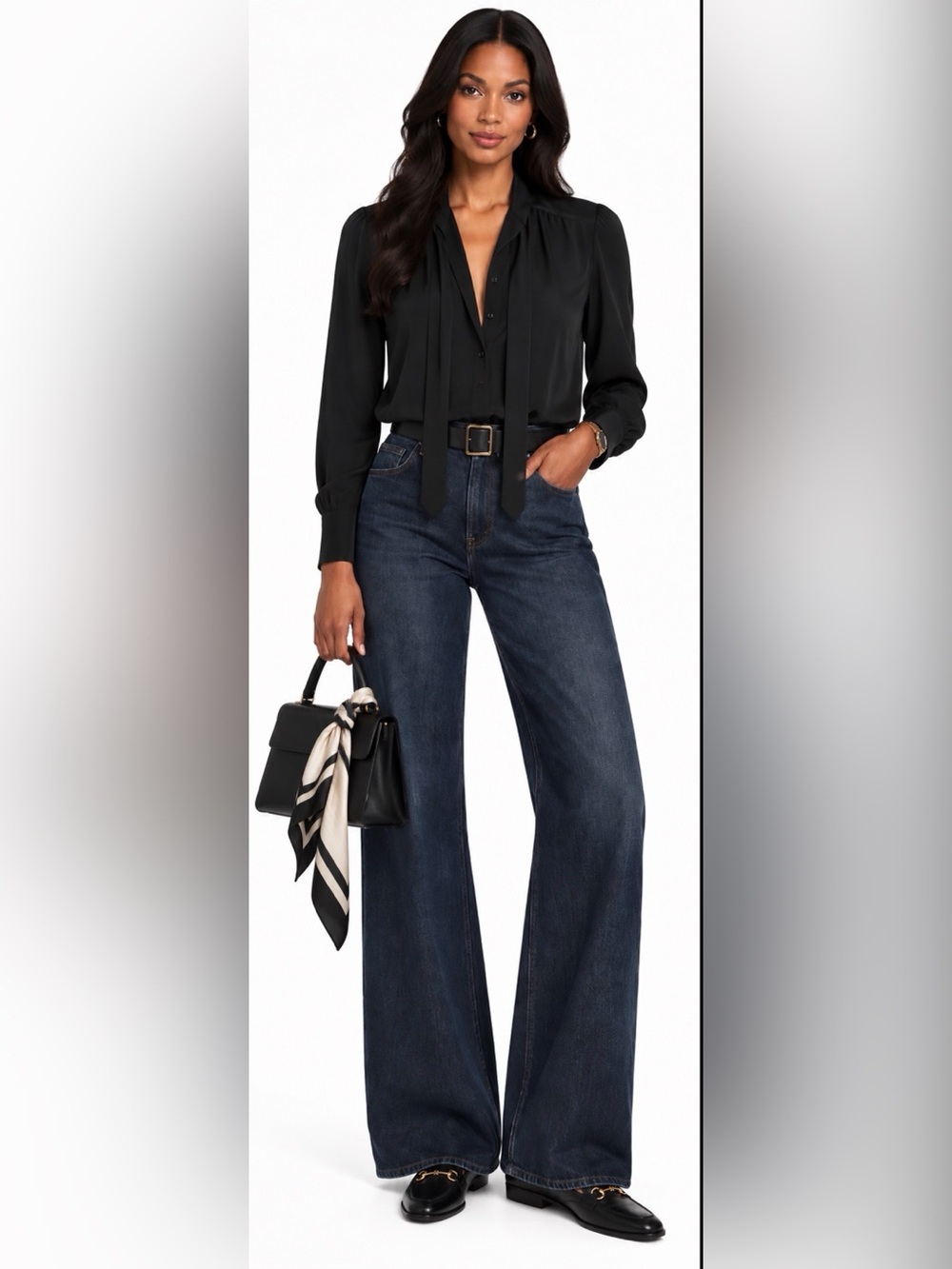 J.Crew Tie-neck top in crepe de chine in black
